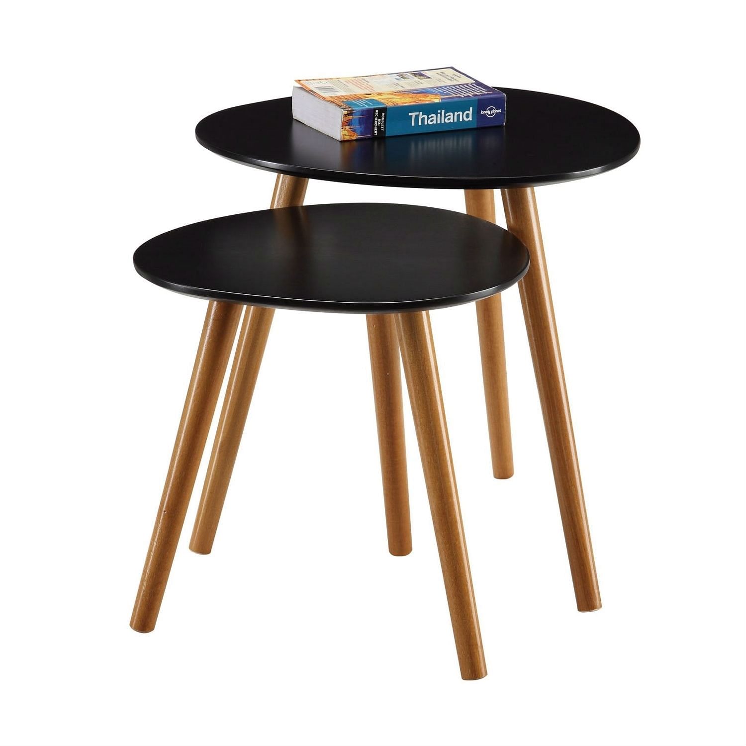 Set of 2 - Modern Mid-Century Style Nesting Tables End Table in Black - Free Shipping