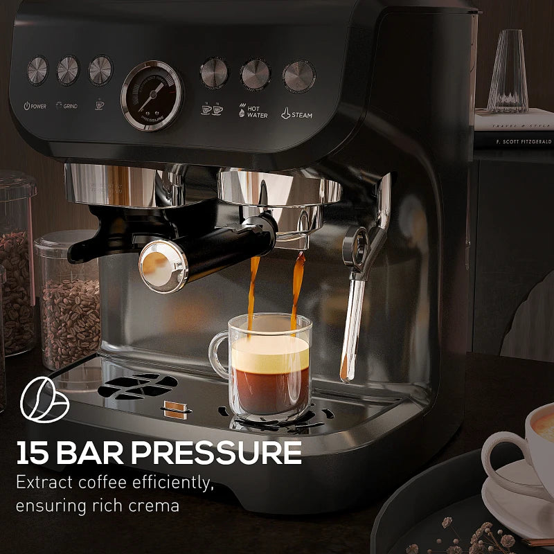 Espresso Machine, 15 Bar Barista Coffee Maker with Milk Frother, Fast Heating, Grinder for Espresso, Latte, Cappuccino
