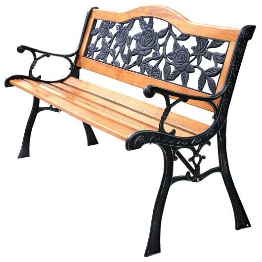 Garden Bench Chair Outdoor Wooden Loveseat with Iron Armrest - Free Shipping