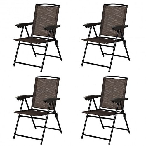 4 Pieces Folding Dining Chairs with Steel Armrests and Sling Back - Free Shipping
