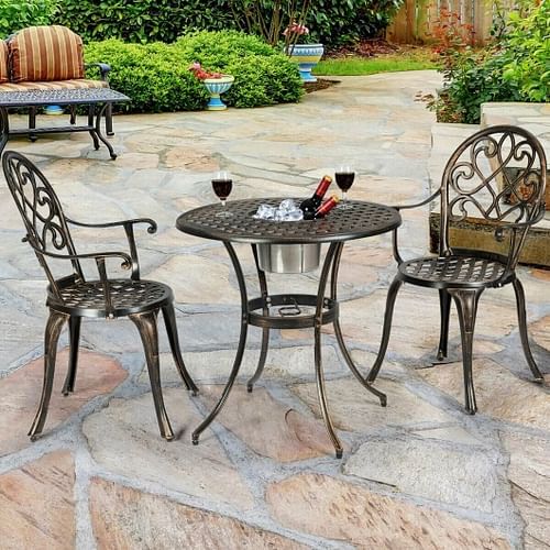 3 Pieces Outdoor Set Patio Bistro with Attached Removable Ice Bucket - Free Shipping