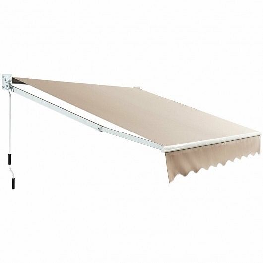 10 x 8.2 Feet Retractable Awning with Easy Opening Manual Crank Handle-Beige - Free Shipping