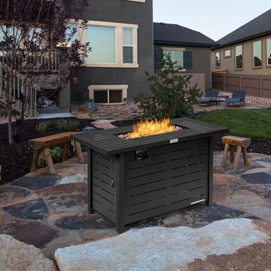 42 Inch 60 000 BTU Rectangular Propane Fire Pit Table with Waterproof Cover - Free Shipping