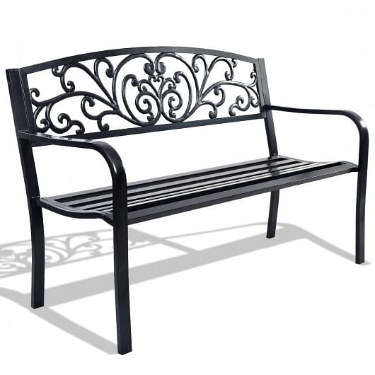 50 Inch Patio Park Steel Frame Cast Iron Backrest Bench Porch Chair - Free Shipping