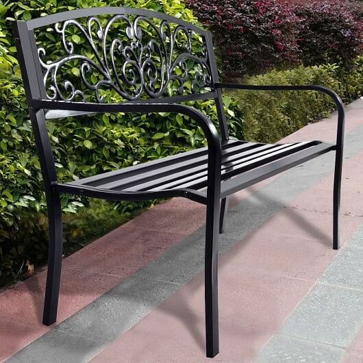 50 Inch Patio Park Steel Frame Cast Iron Backrest Bench Porch Chair - Free Shipping