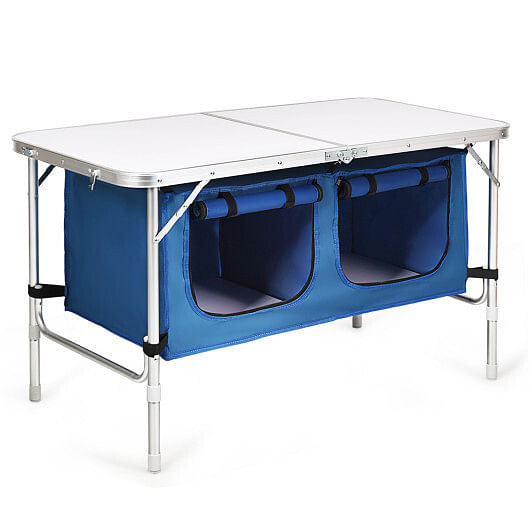 Height Adjustable Folding Camping Table-Blue - Free Shipping