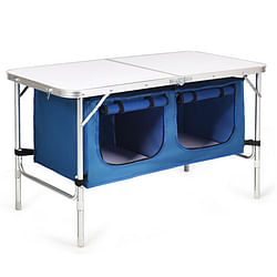 Height Adjustable Folding Camping Table-Blue - Free Shipping