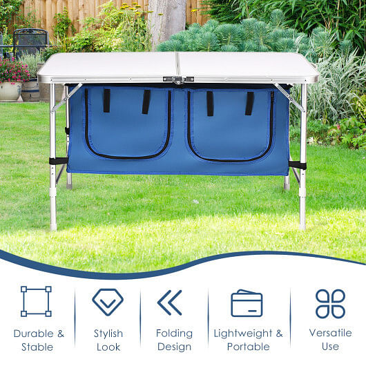 Height Adjustable Folding Camping Table-Blue - Free Shipping