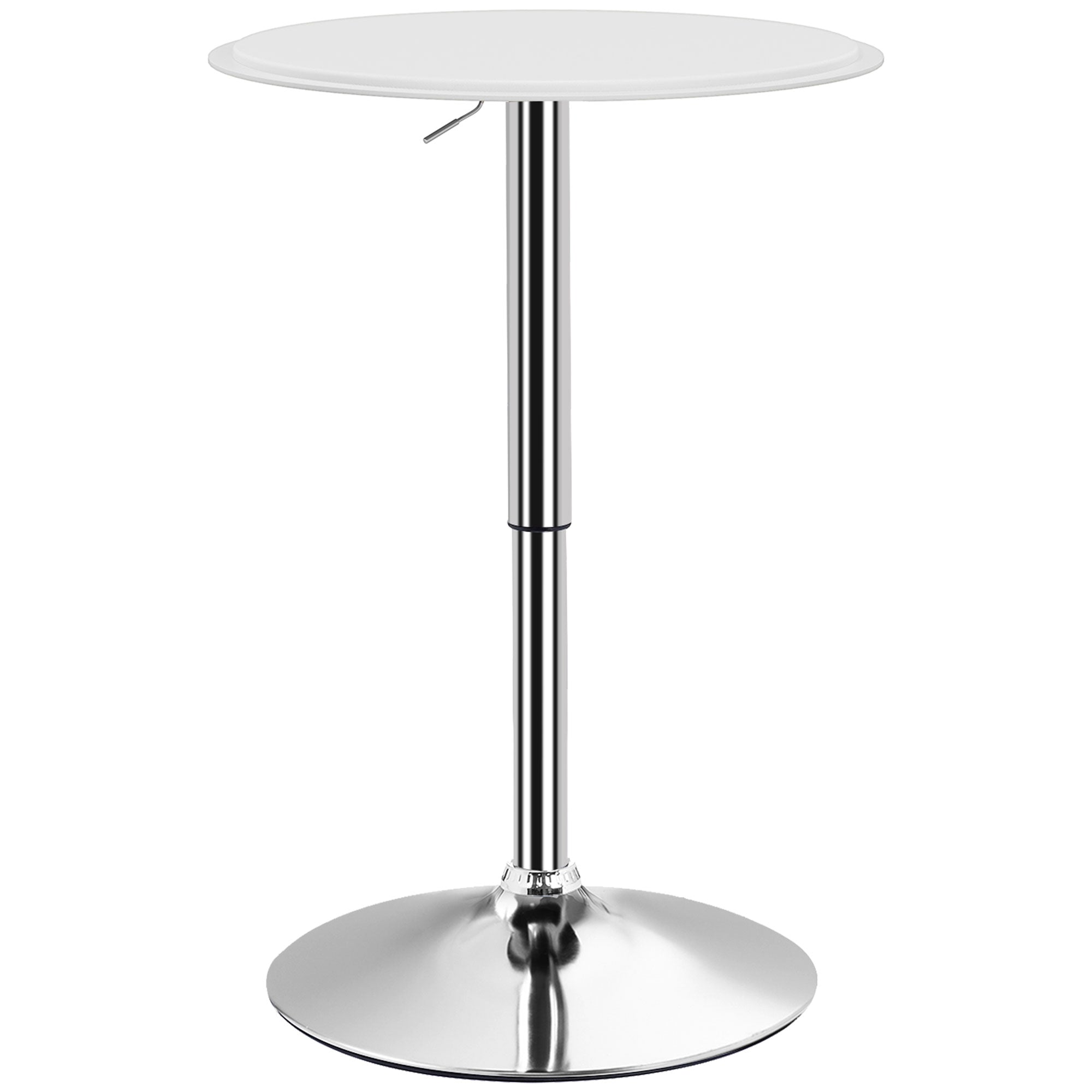 HOMCOM Adjustable Modern Round Bar Table White Faux Leather Wooden Top Chrome Base Home Pub Bistro Desk