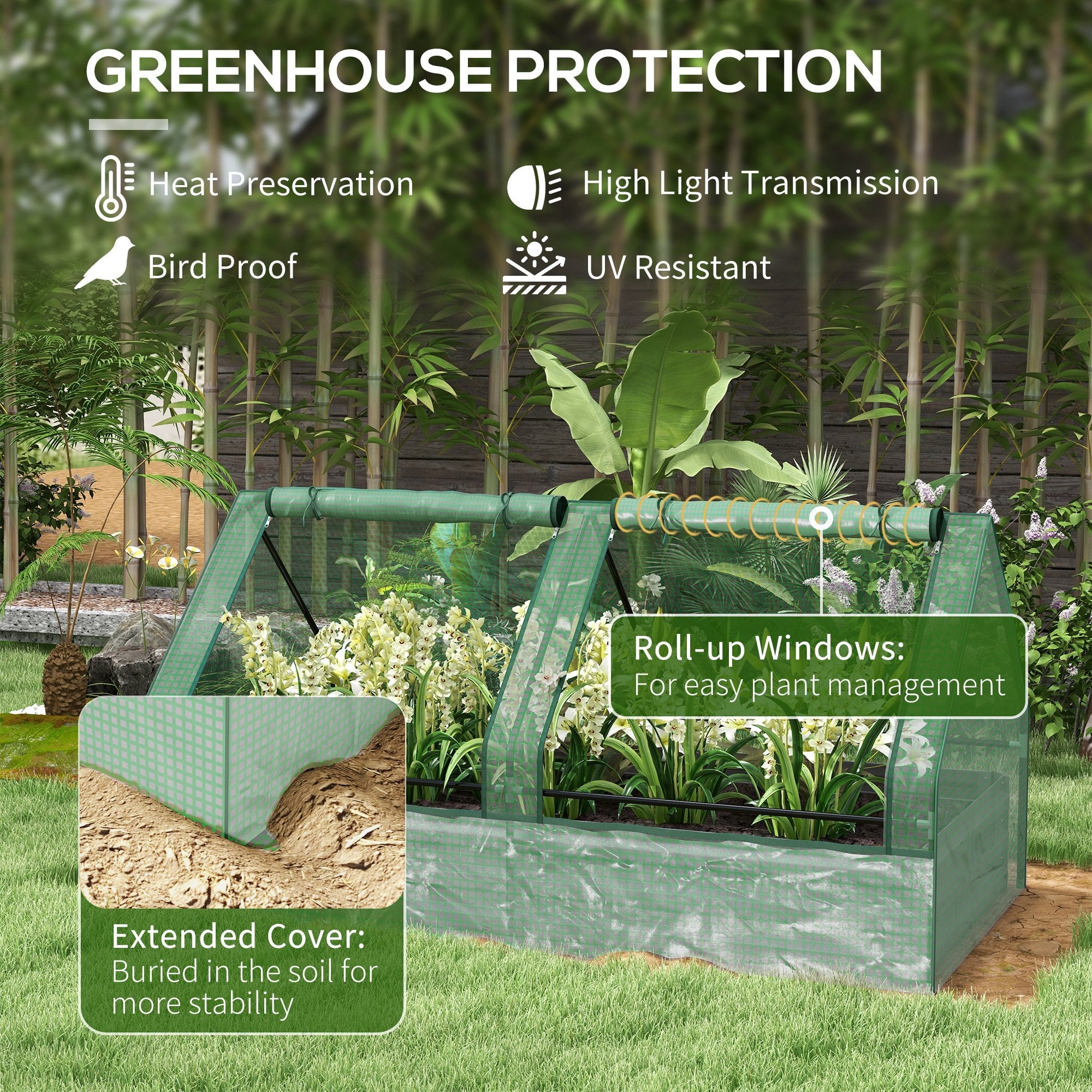 Outsunny Metal Raised Garden Planter Bed: 6' x 3' with Mini Greenhouse Cover for Herbs Veggies Outdoor Green and Silver