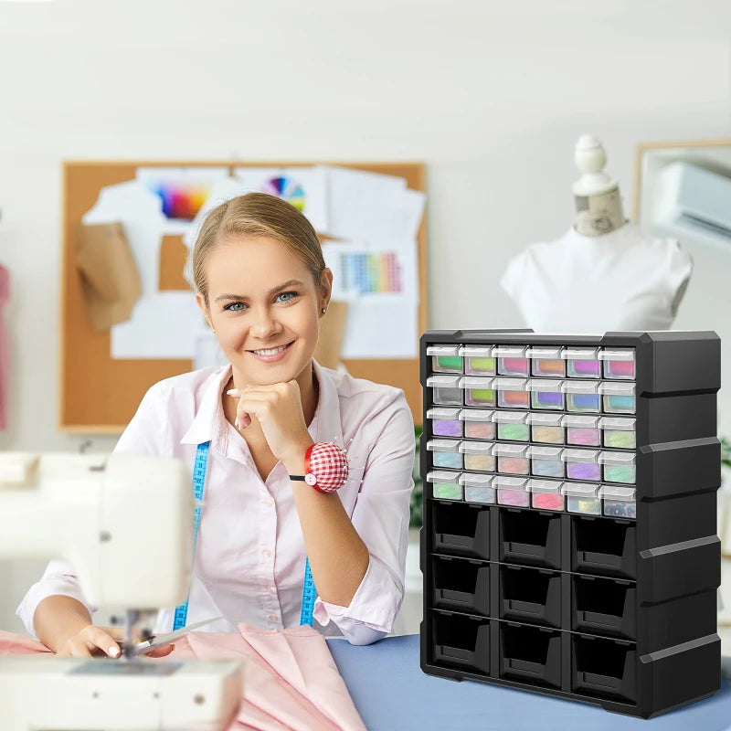 Plastic 39 Drawer Parts Organiser Wall Mount Storage Cabinet for Small Nuts Bolts Tool Set of 2 Black