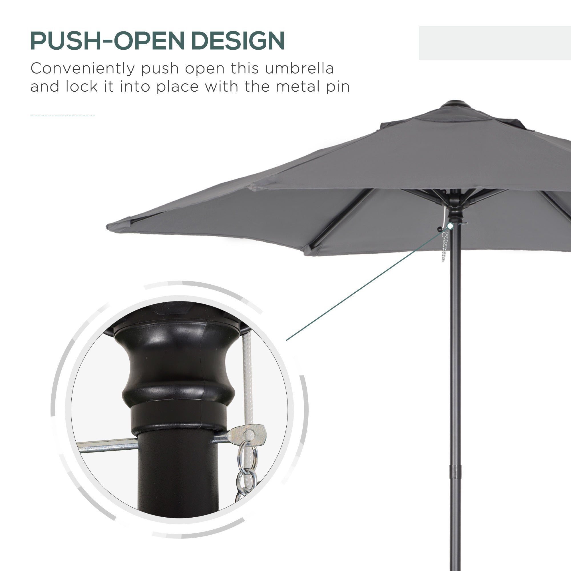 Outsunny 6.6FT Patio Umbrella, Outdoor Parasol with 6 Solid Ribs, Dark Grey