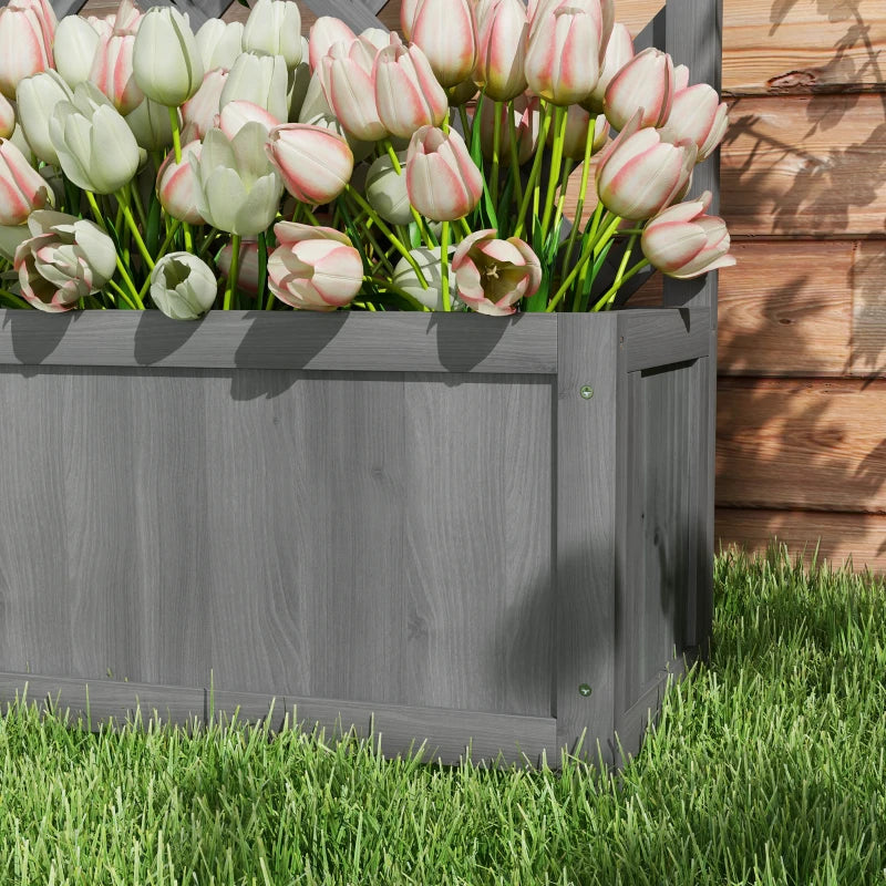 Wood Planter with Trellis for Vine Climbing, Raised Garden Bed to Grow Vegetables for Backyard, 28" x 11" x 46", Grey