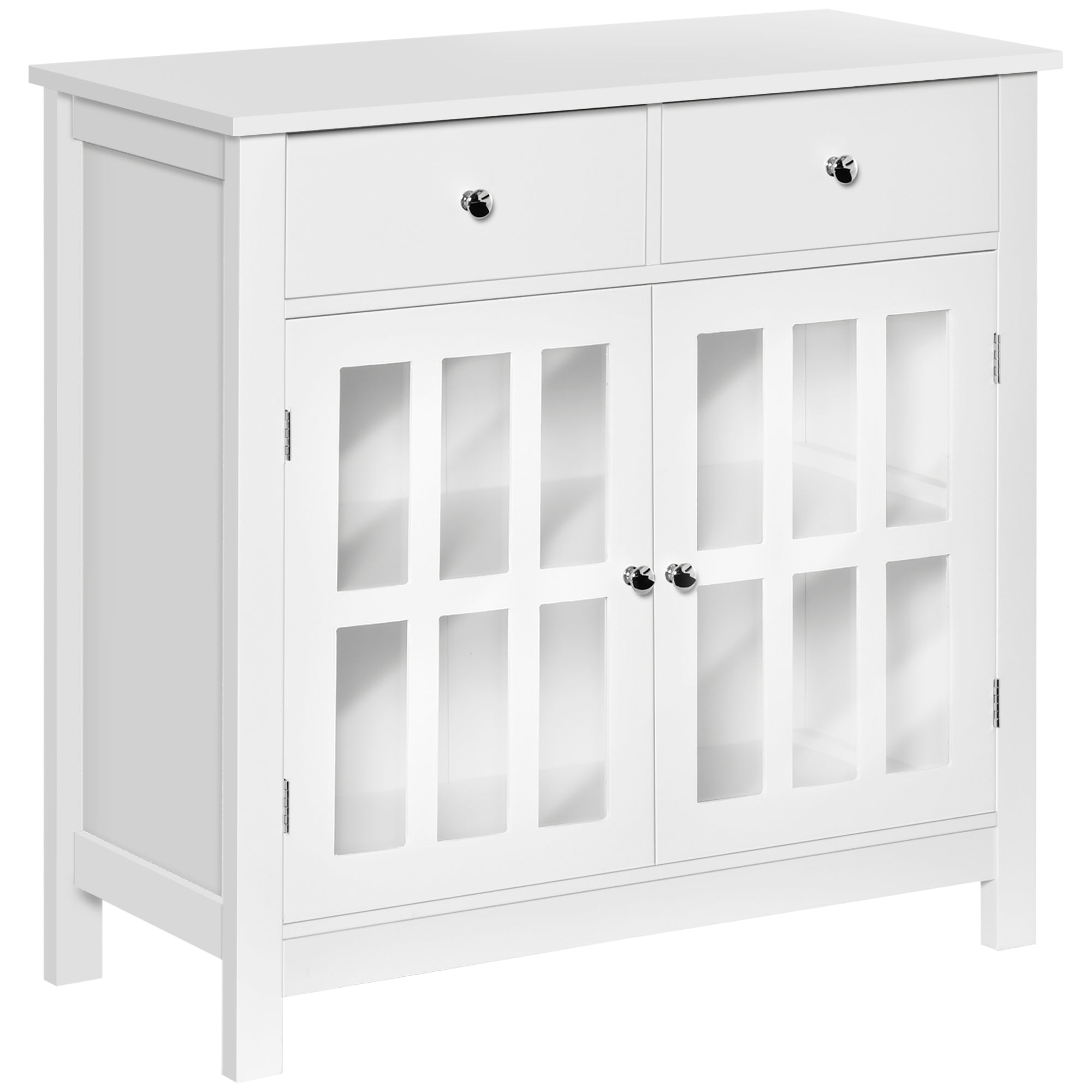 HOMCOM White Glass Door Bar Cabinet: Sideboard Buffet Kitchen Storage Cupboard Console Table with Drawers for Bar