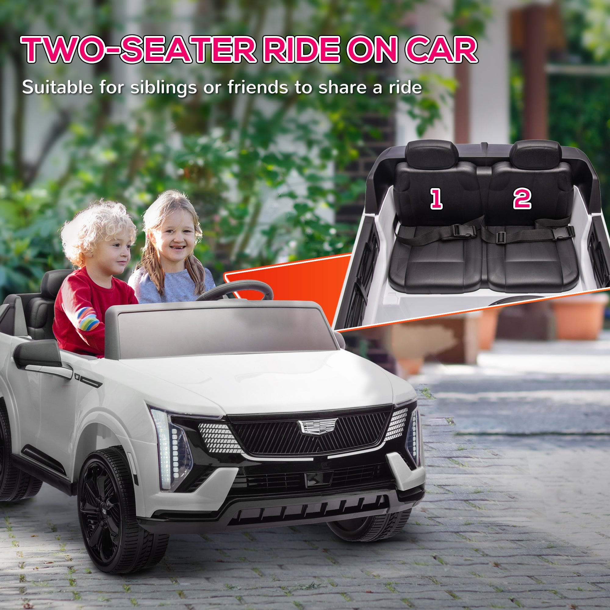Qaba 2-Seater Ride on Truck, 12V Cadillac Escalade Licensed Kids Electric Car with Remote , Spring Suspension, White