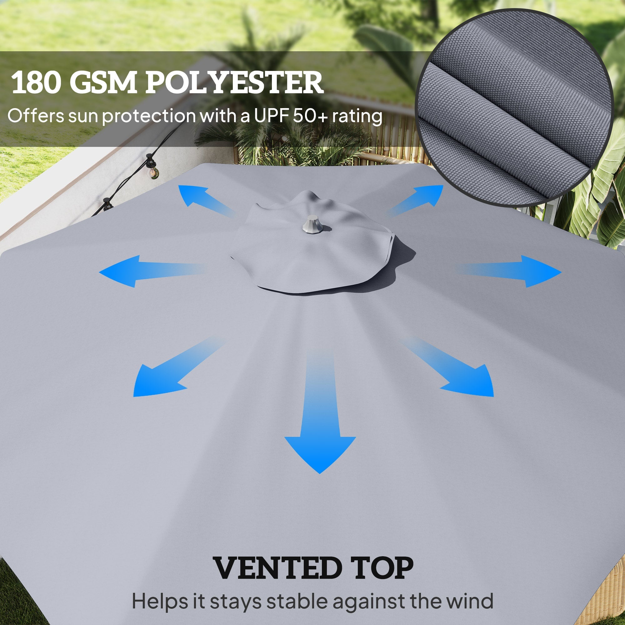 Outsunny 11FT Patio Umbrella, Cantilever Umbrella with 8 Ribs, 360° Rotation, Easy Adjustment for Garden, Deck, UPF 50+, Grey