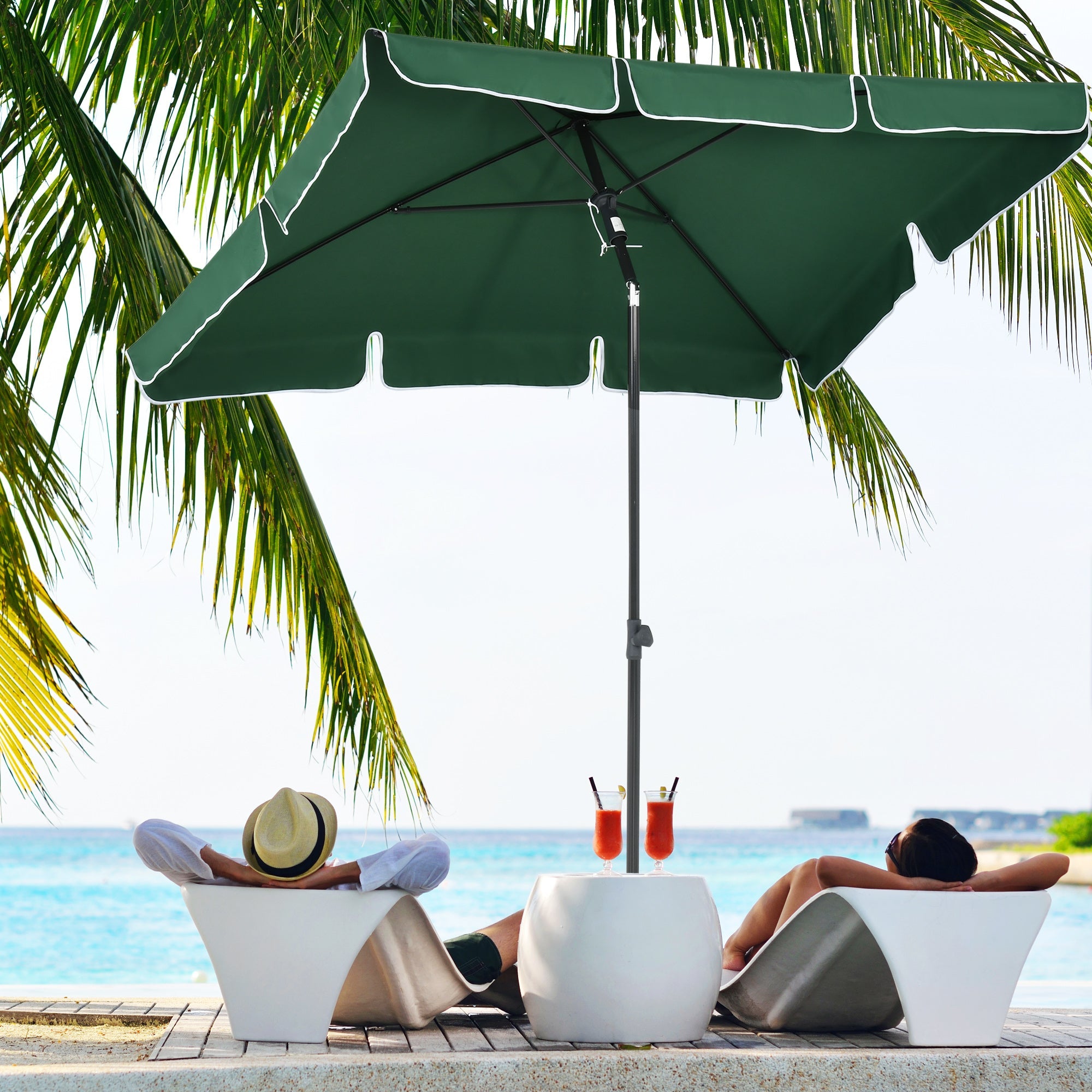 Outsunny 6.5x4ft Rectangle Patio Umbrella Aluminum Tilt Adjustable Sun Shade for Garden Outdoor Green