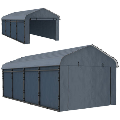 Outsunny 12' x 20' Metal Carport, Heavy Duty Garage Car Shelter with Galvanized Metal Roof and Removable Sidewalls, Dark Grey