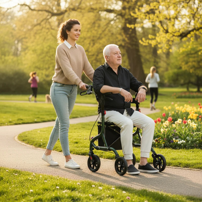 Foldable Rollator Walker with Seat for Seniors, Lightweight Rolling Walker with Adjustable Handles, Green