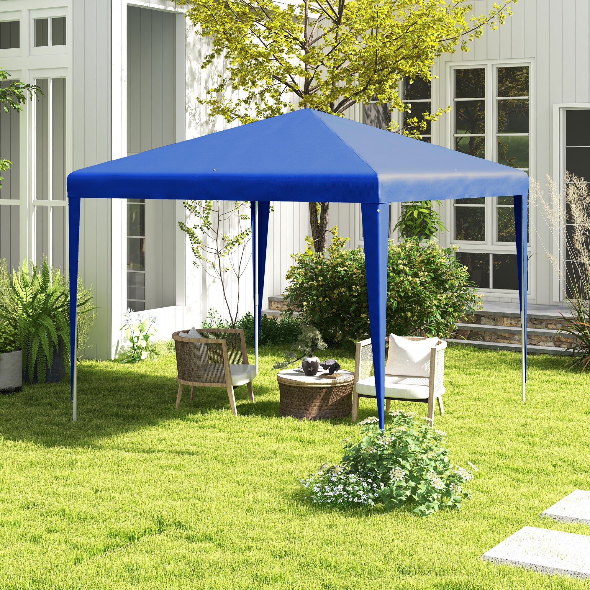 Outsunny 9' x 9' Portable Canopy Party Tent Gazebo Outdoor Sunshade for Weddings Parties with Dressed Legs, Blue
