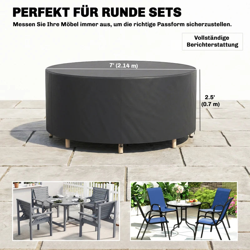 Heavy Duty Outdoor Patio Furniture Cover, Waterproof Round Table Cover for Weather Protection 84.3" Dia. x 27.6"H, Black