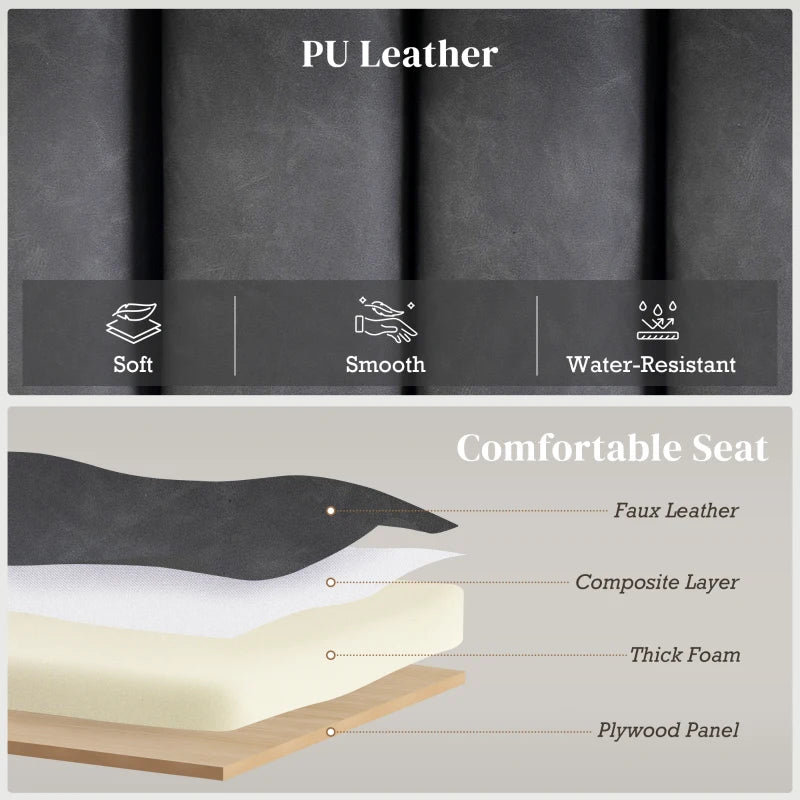 Bedroom Bench PU Leather End of Bed Bench with Cylindrical Seat and Metal Legs for Bedroom Living Room Hallway Black