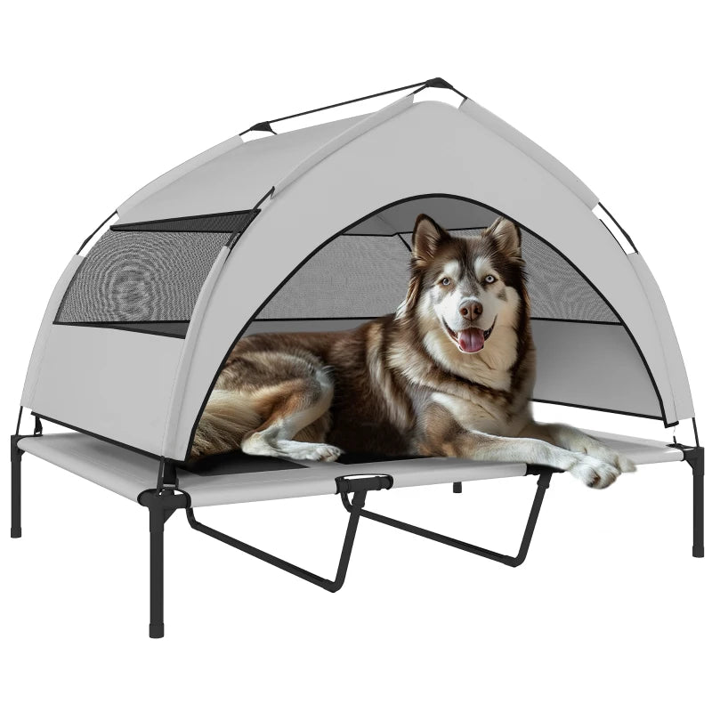 Elevated Dog Bed with Removable Canopy, Portable Outside Raised Pet Cot, Storage Bag, 48" x 36" x 37"