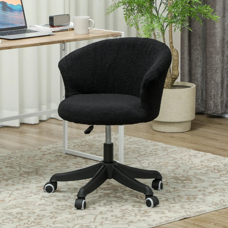 Armless Office Chair, Fluffy Computer Desk Chair with Adjustable Height, Swivel Wheels, Mid Back, Black