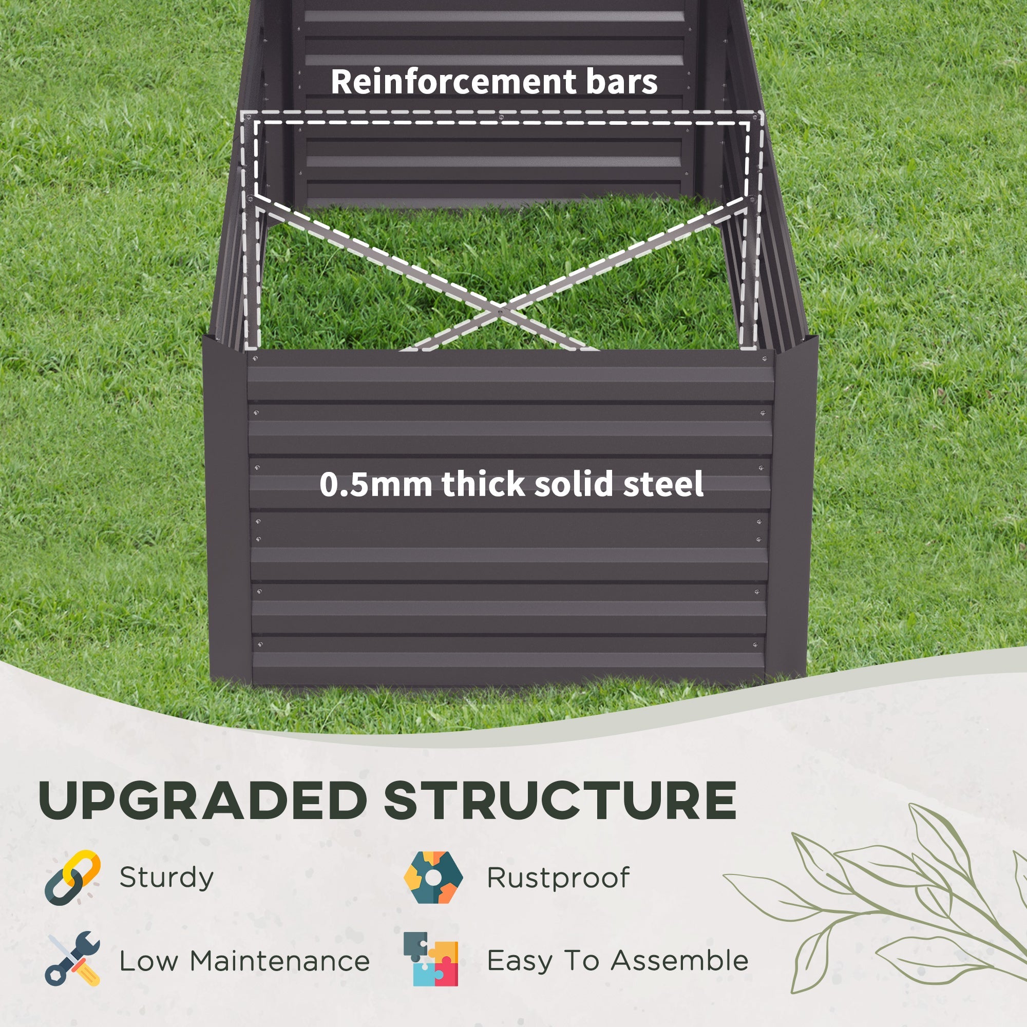 Outsunny Elevated Garden Bed Perfection: Galvanized Steel Raised Outdoor Planters with Reinforced Rods, 71" x 35" x 23", Dark Grey