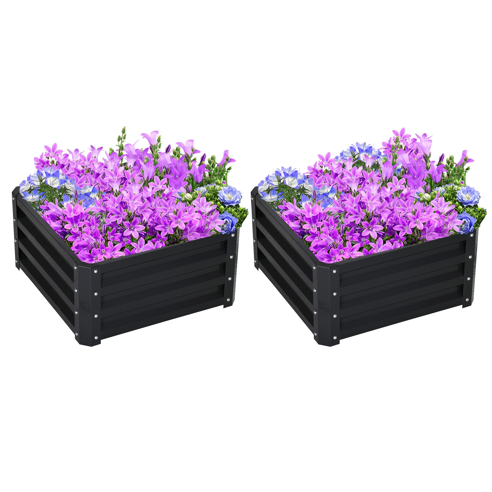 Outsunny 2' x 2' Raised Garden Bed 2-Pieces with Color Steel Frame for Vegetables Flowers Herbs Grey