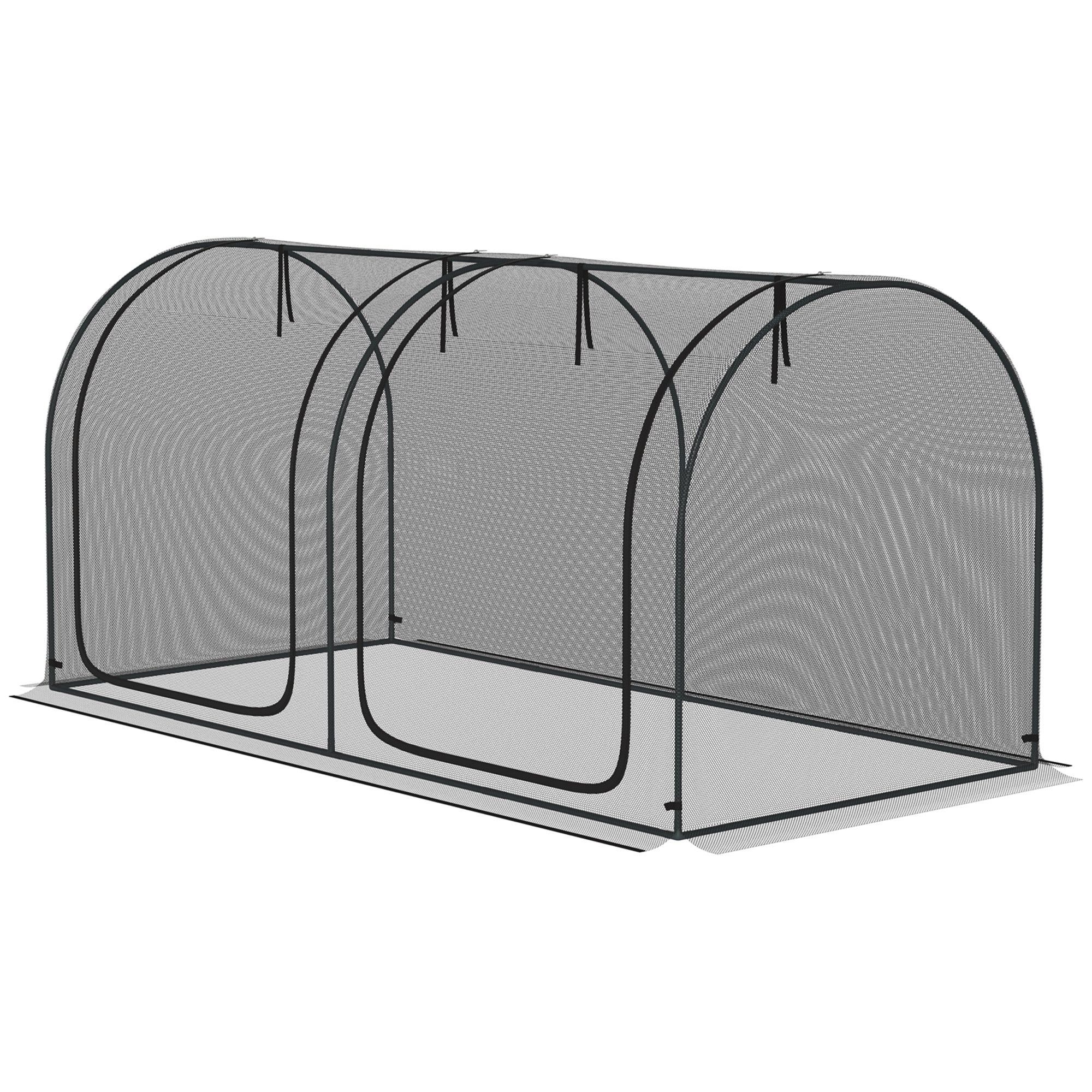 Outsunny 8'x4' Garden Crop Cage - Plant Protector with Zippered Doors, Ground Stakes for Yard, Lawn, Black