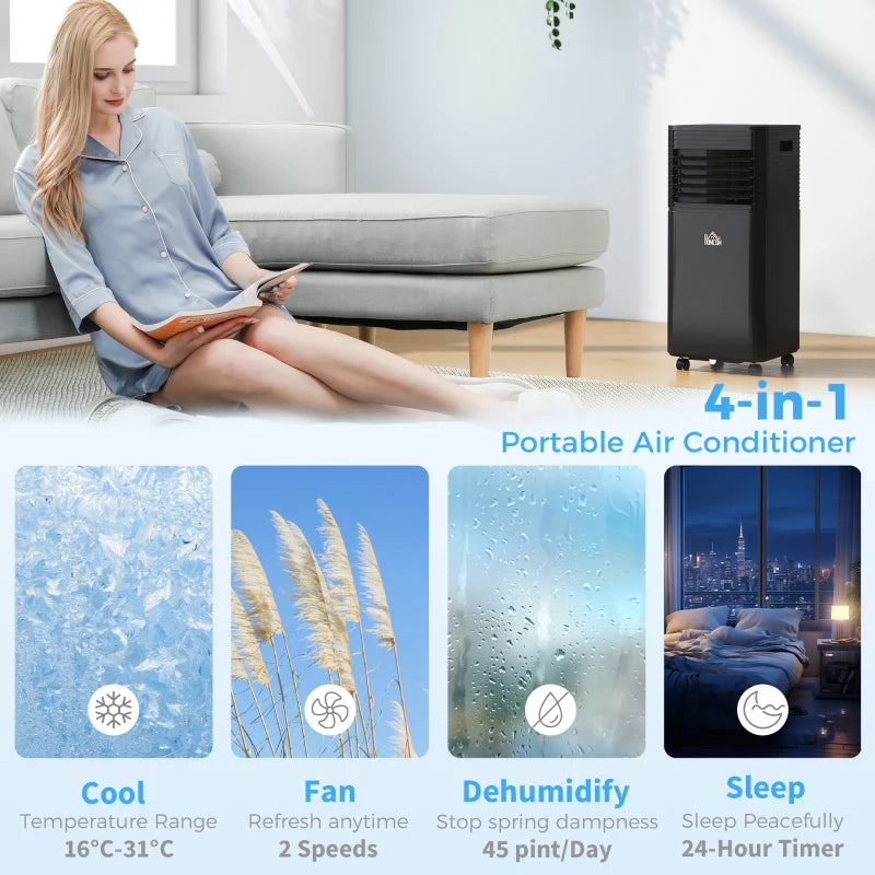 8000 BTU Portable Air Conditioner with Fan & Dehumidifier Mode, Quiet AC Unit with Remote Control, 24-Hour Timer, Black