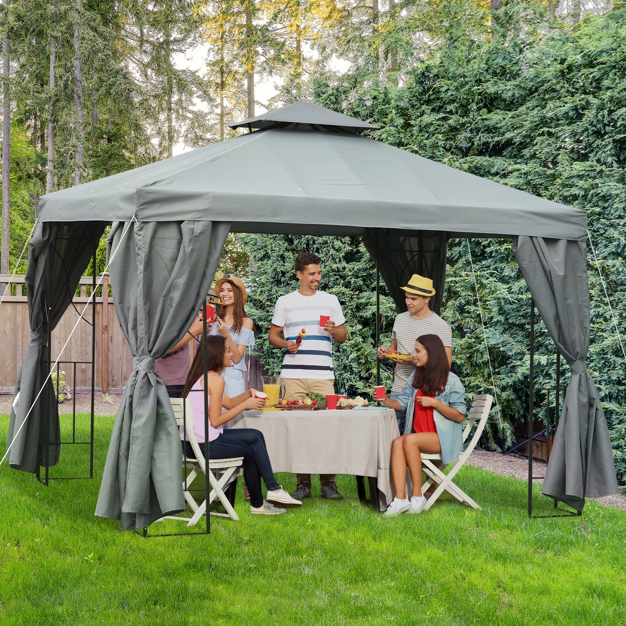 Outsunny 10' x 10' Outdoor Patio Garden Gazebo Canopy Shelter with Pavilion Sidewalls for Events, Dark Grey