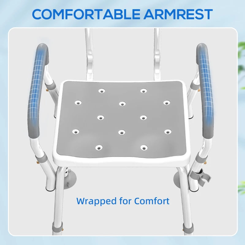Adjustable Shower Chair with Arms Back and Padded Seat, Light Grey