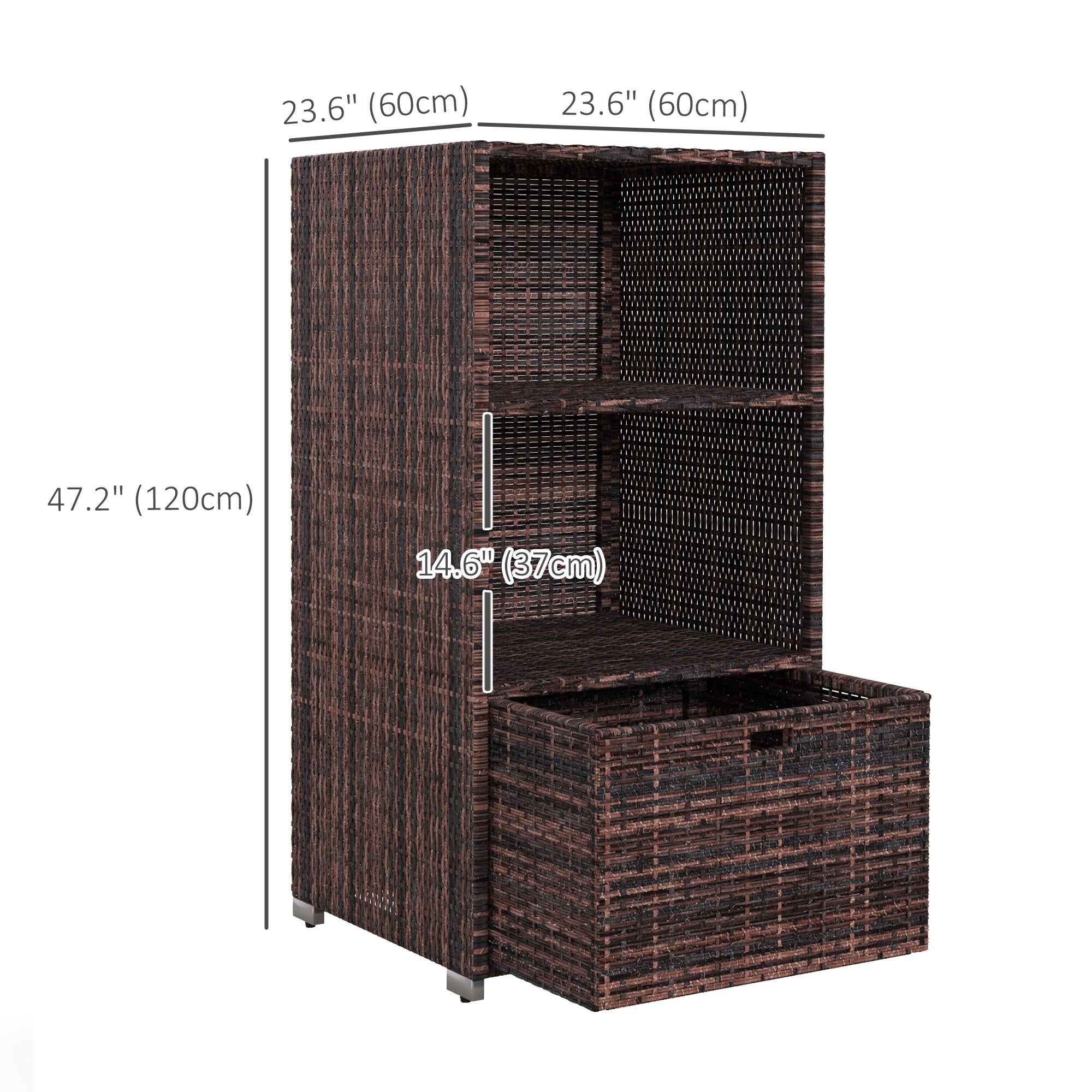 Outsunny Patio Storage Cabinet Rattan Wicker Outdoor Box Rack w/ 2 Shelf 1 Drawer Mixed Brown