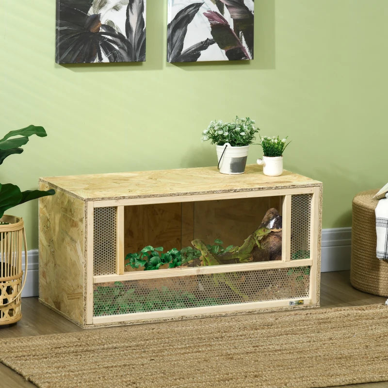 Wooden Reptile Terrarium with Sliding Door for Chameleon, Lizard, Snake, Frog, Turtle, 31.5" x 15.7" x 15.7"