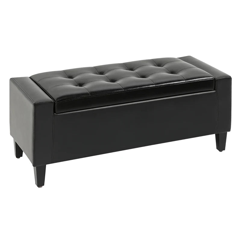 Storage Ottoman Bench, PU Leather Upholstered Bench with Tufted Design, Black