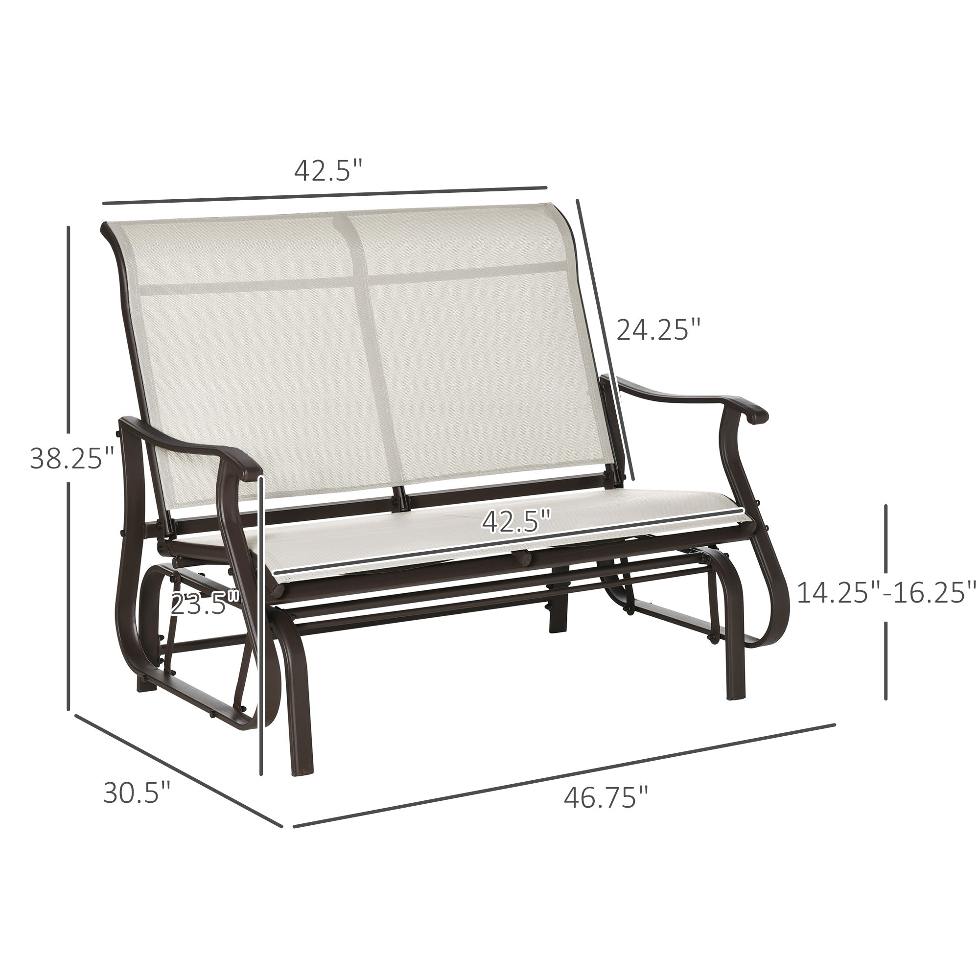 Outsunny Garden Double Gliding Chair Patio Glider Armchair Mesh Seat Backrest Steel Frame Cream White for Outdoor Backyard