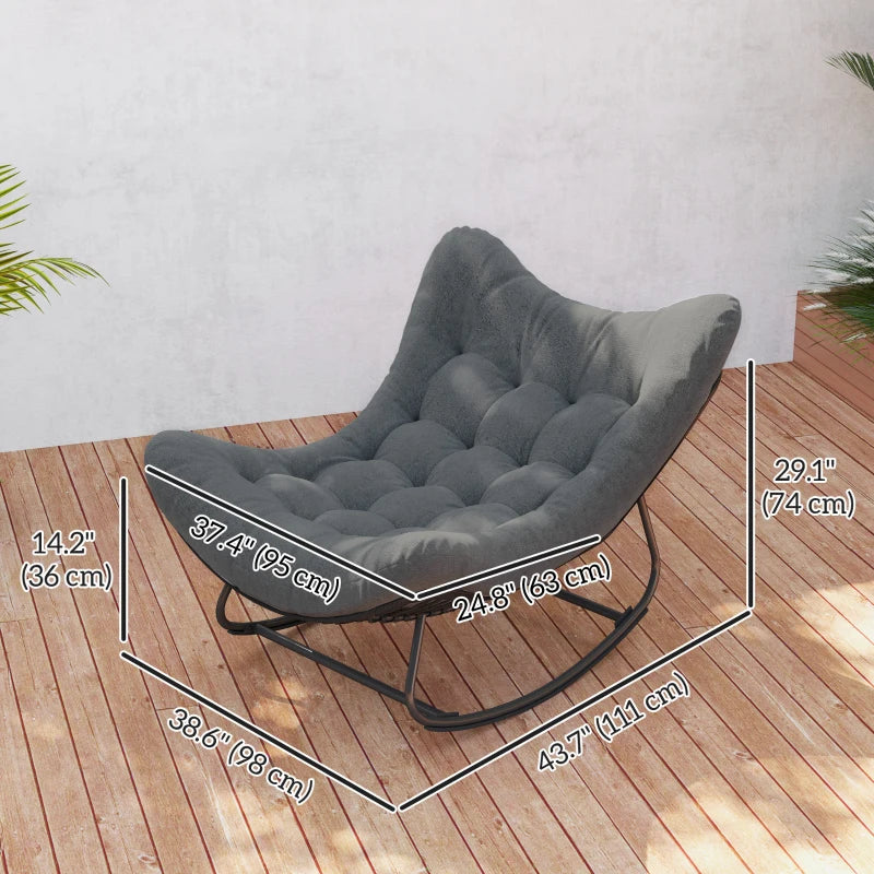 Outdoor Rocking Chair, Oversized Patio Egg Chair with Padded Cushion, Rattan Wicker for Indoor, Backyard, Dark Grey