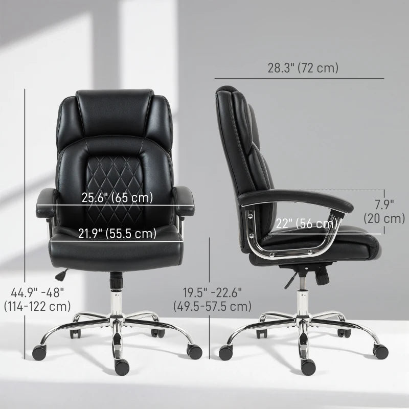 Big and Tall Office Chair 400 lbs, Desk Chair with Spring Cushion, PU Leather, High Back, Swivel Wheels, Black