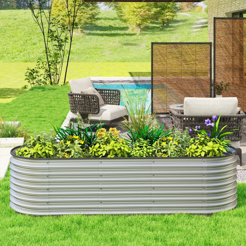 Galvanized Raised Garden Bed, 6 x 2 x 2 ft Modular Metal Garden Beds with Rubber Strip Edging, Silver