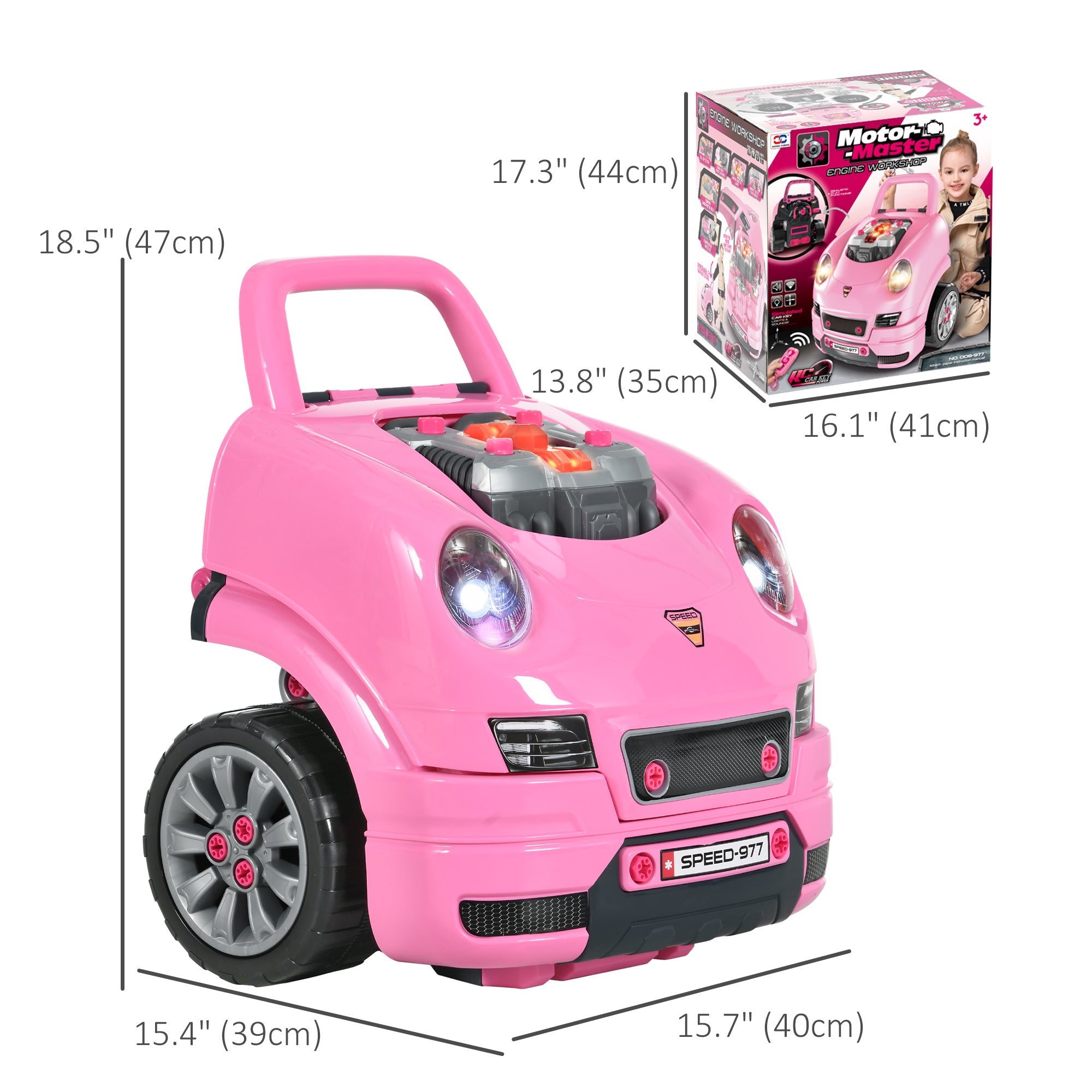 Qaba Kids Mechanic Truck Engine Repair Toy Set Car Service Pink Playset with Tools for Pretend Play