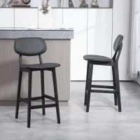 Bar Stools Set of 2, PU Leather Counter Height Barstools, Bar Chairs with Footrest and Solid Wood Legs, Black