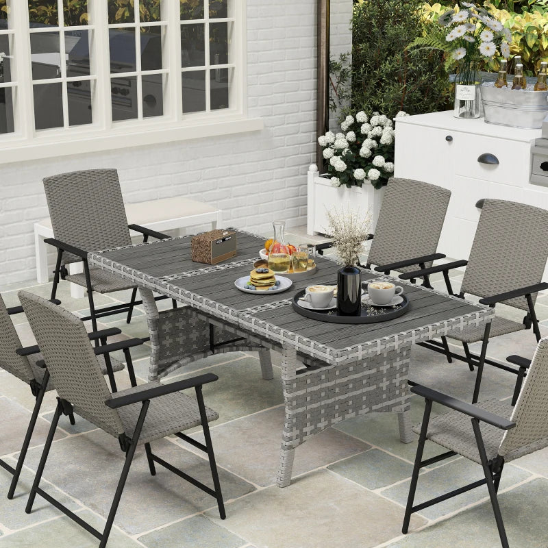 75" Outdoor Dining Table for 6-8, Wicker Patio Table with Storage Shelf and WPC Slatted Top for Balcony, Grey