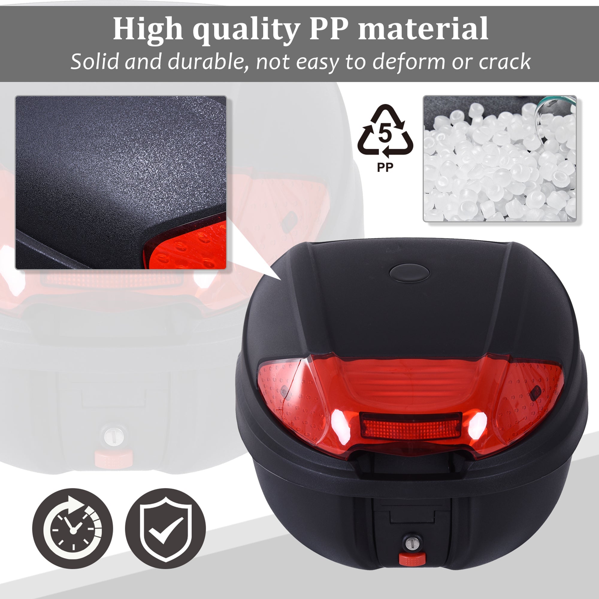 HOMCOM Motorcycle Tail Box 30L Top Case Helmet Storage Luggage Carrier Lockable