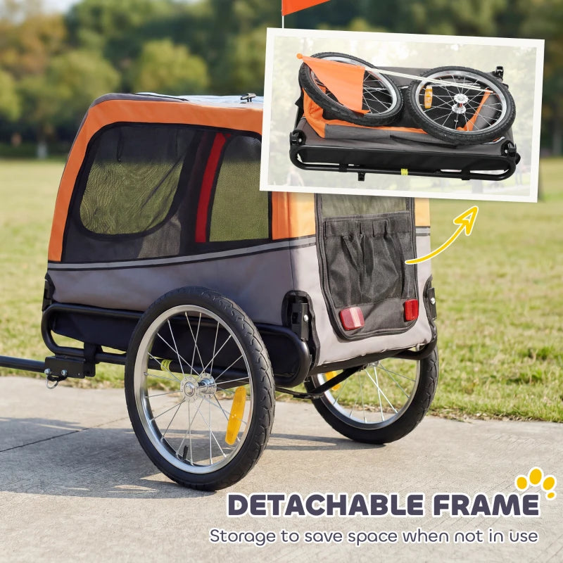Dog Bike Trailer, Pet Cart Wagon Cart Carrier Attachment for Travel with 2 Doors, Large Wheels, Safety Flag