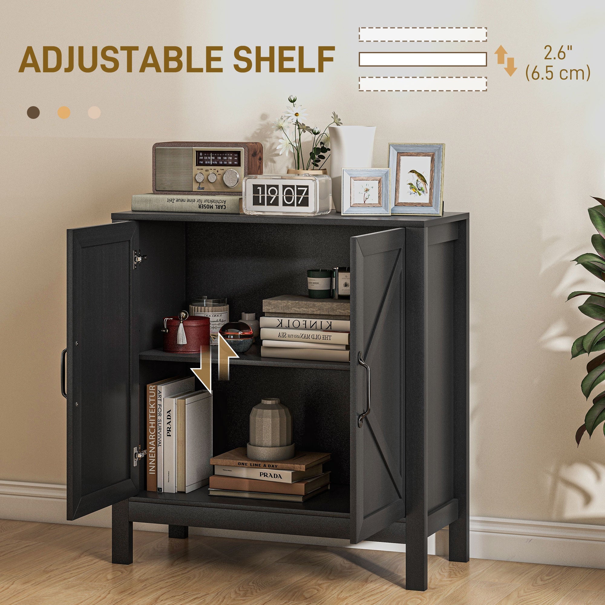 HOMCOM Sideboard Buffet Kitchen Pantry Cabinet Barn Door Adjustable Shelves Storage Pantry Black Oak