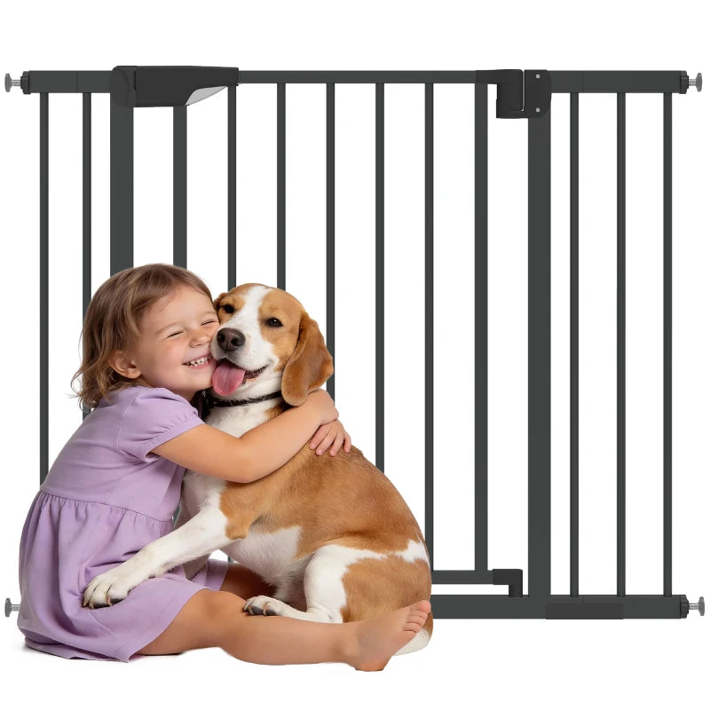 Baby Gate, Pet Safety Gate Pressure Fit, 30"-41" Wide with Two-Way Open, Auto-Close for Stair, Doorways, Hallways, Black