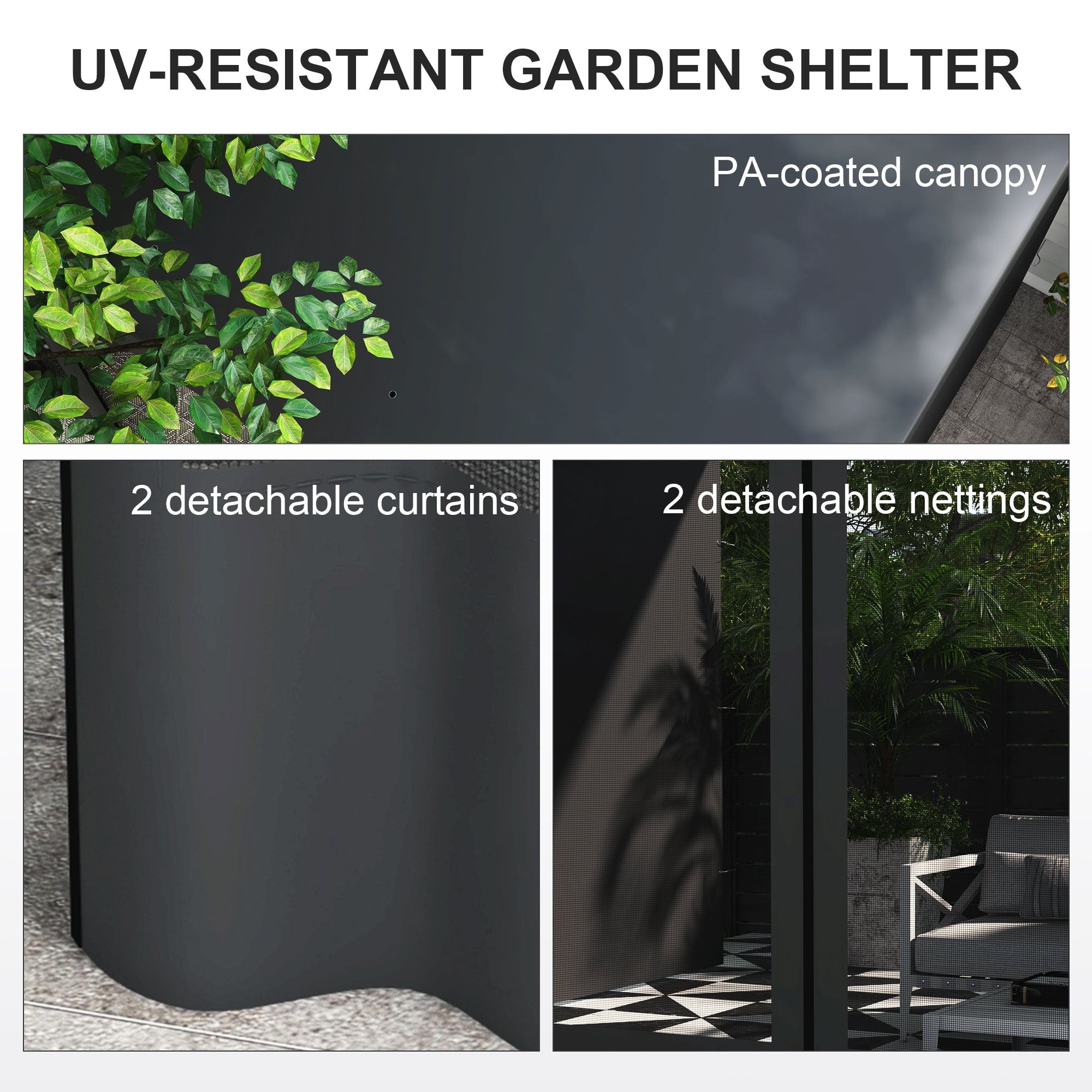 Outsunny Wall Pergola 10x13 ft Outdoor Gazebo with Curtains Nettings UV Resistant for Patio Deck