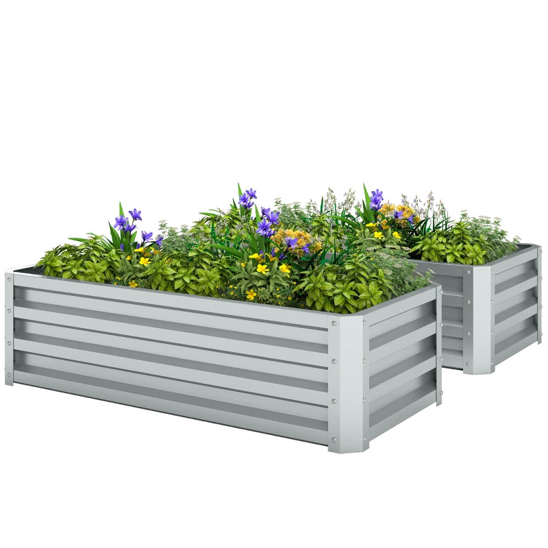 Galvanized Raised Garden Beds, Outdoor Planter Box, Set of 2, for Flowers, Herbs and Vegetables, Silver